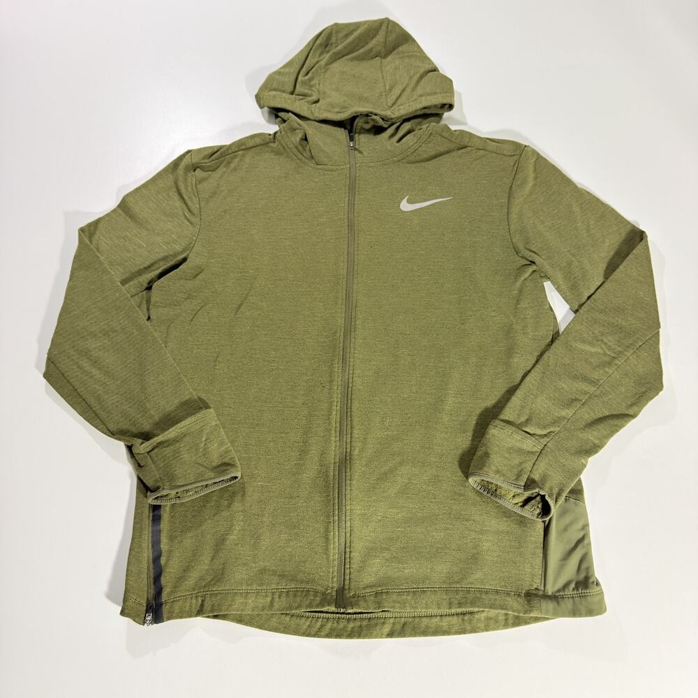 Nike Mens L Full Zip Hoodie Jacket Green Dri Fit Running Training Workout Active